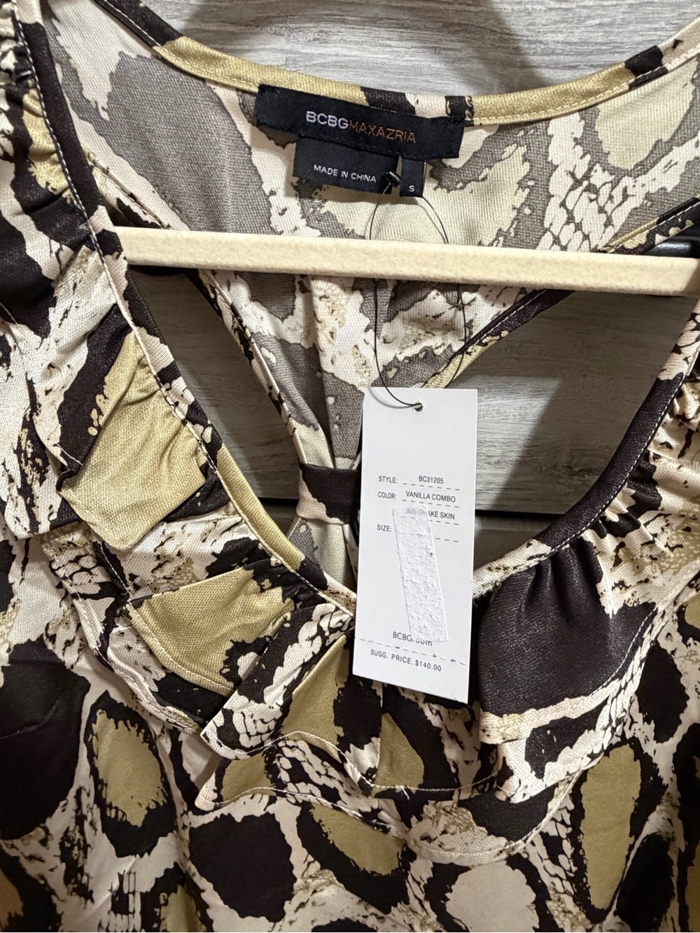 BCBGMaxAzria Gold and Black Ruffle V-Neck Animal Print Tank - Picture 3 of 4
